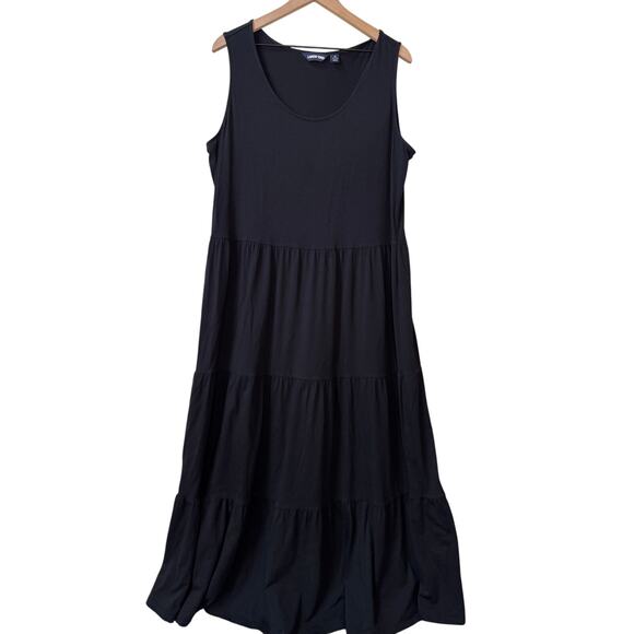 Lands' End Dresses & Skirts - LANDS' END Tiered Maxi Dress Plus 1X Black Jersey Knit Cotton Minimalist Summer